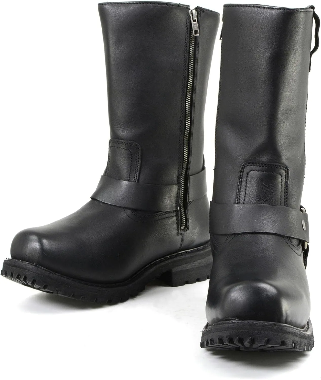 Milwaukee Leather Mens Black Waterproof Boots 11-inch Wide Width Square Toe with Harness and Zipper MBM9061WP - 9W