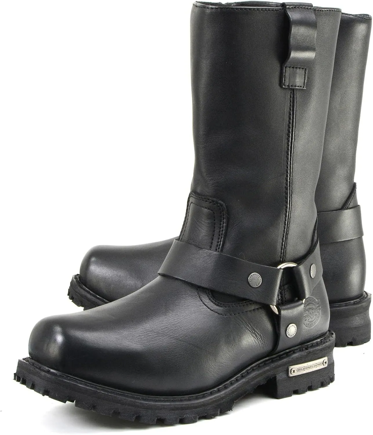 Milwaukee Leather Mens Black Waterproof Boots 11-inch Wide Width Square Toe with Harness and Zipper MBM9061WP - 9W