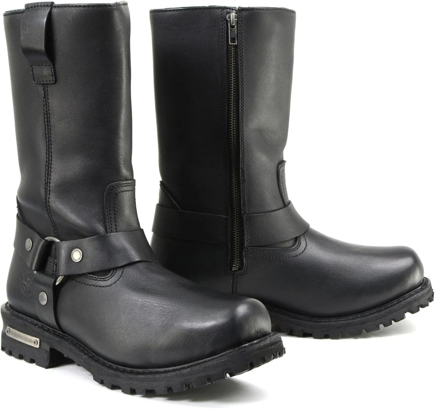 Milwaukee Leather Mens Black Waterproof Boots 11-inch Wide Width Square Toe with Harness and Zipper MBM9061WP - 9W