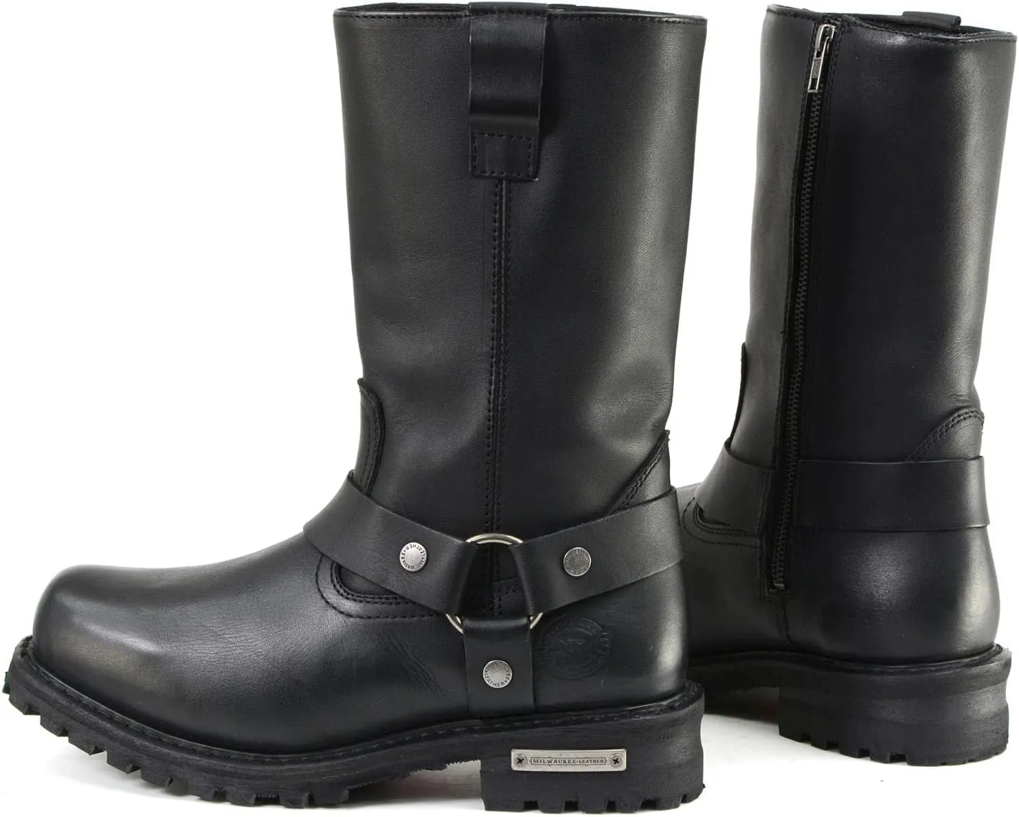 Milwaukee Leather Mens Black Waterproof Boots 11-inch Wide Width Square Toe with Harness and Zipper MBM9061WP - 9W
