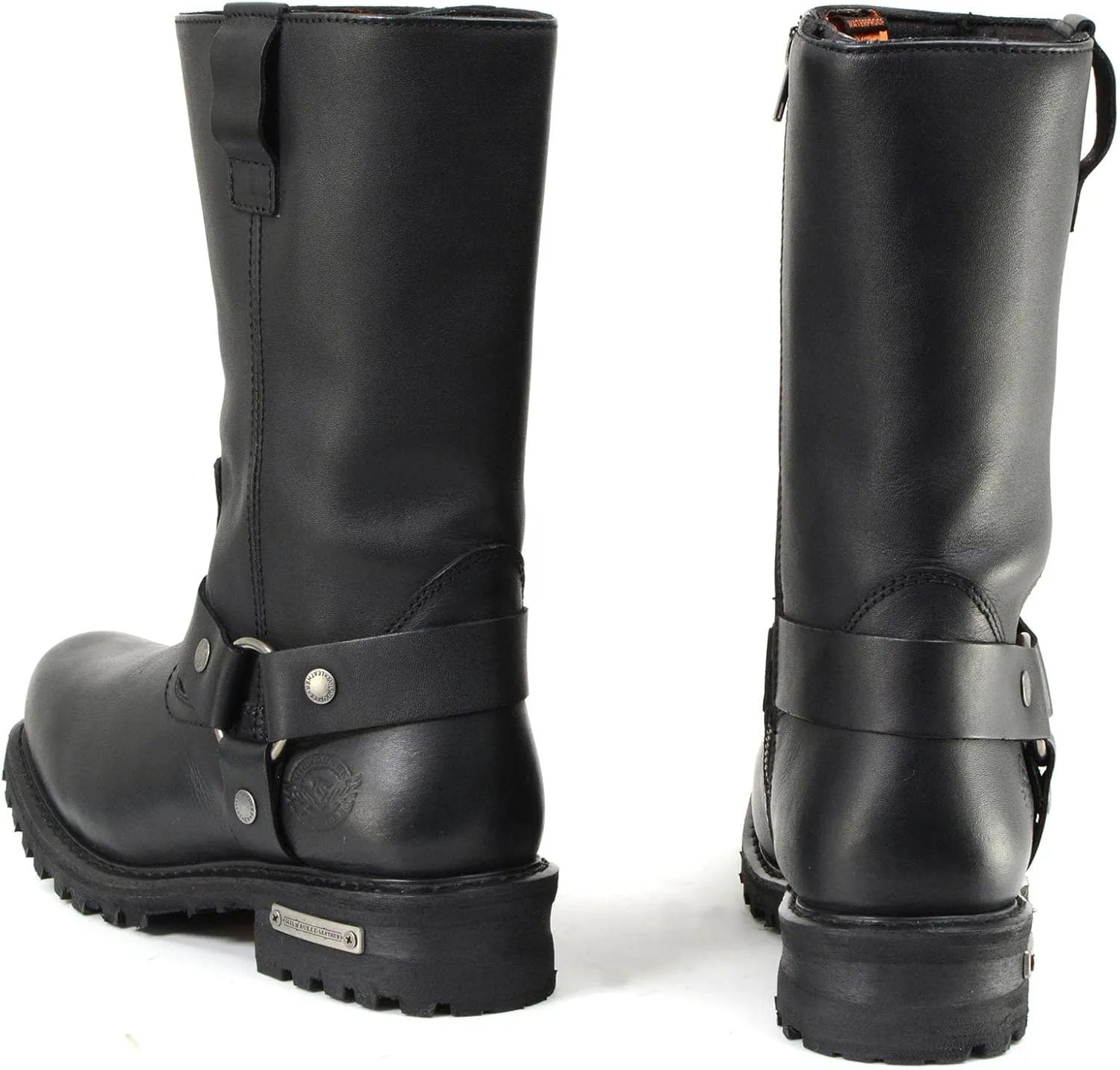 Milwaukee Leather Mens Black Waterproof Boots 11-inch Wide Width Square Toe with Harness and Zipper MBM9061WP - 9W