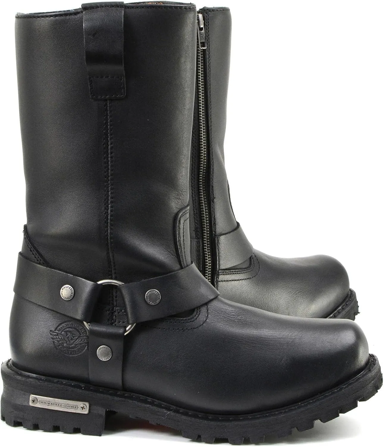 Milwaukee Leather Mens Black Waterproof Boots 11-inch Wide Width Square Toe with Harness and Zipper MBM9061WP - 9W