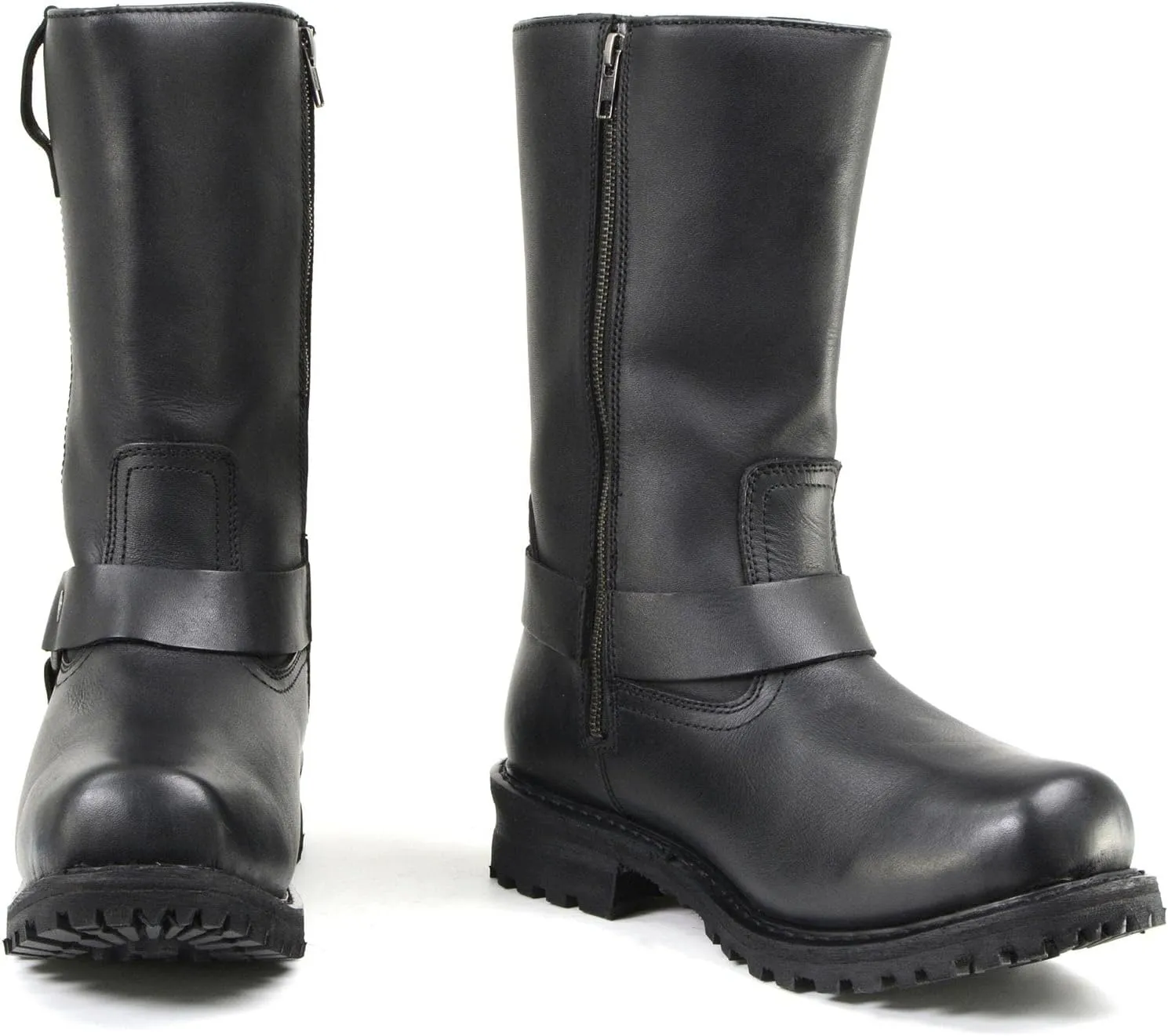 Milwaukee Leather Mens Black Waterproof Boots 11-inch Wide Width Square Toe with Harness and Zipper MBM9061WP - 9W