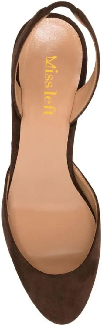 miss left Women Vintage Slingback Closed Almond Toe Pumps Slip On Mid Chunky Block Heels Stretchy Ankle Backstrap Sandals Elegant Dancing Ballroom Shoes Size 4-16 US