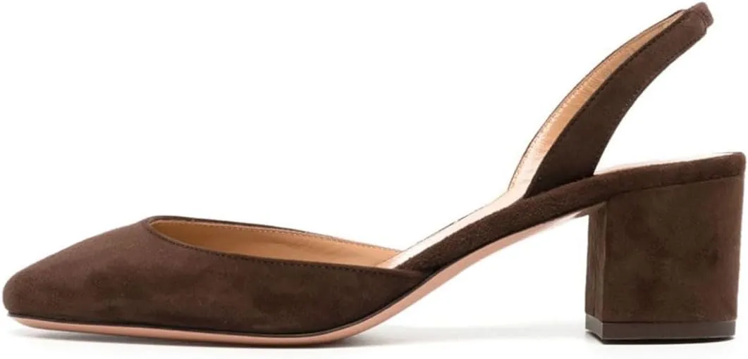 miss left Women Vintage Slingback Closed Almond Toe Pumps Slip On Mid Chunky Block Heels Stretchy Ankle Backstrap Sandals Elegant Dancing Ballroom Shoes Size 4-16 US