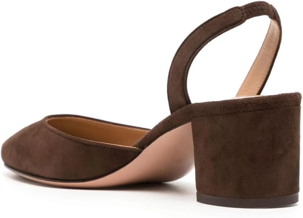 miss left Women Vintage Slingback Closed Almond Toe Pumps Slip On Mid Chunky Block Heels Stretchy Ankle Backstrap Sandals Elegant Dancing Ballroom Shoes Size 4-16 US