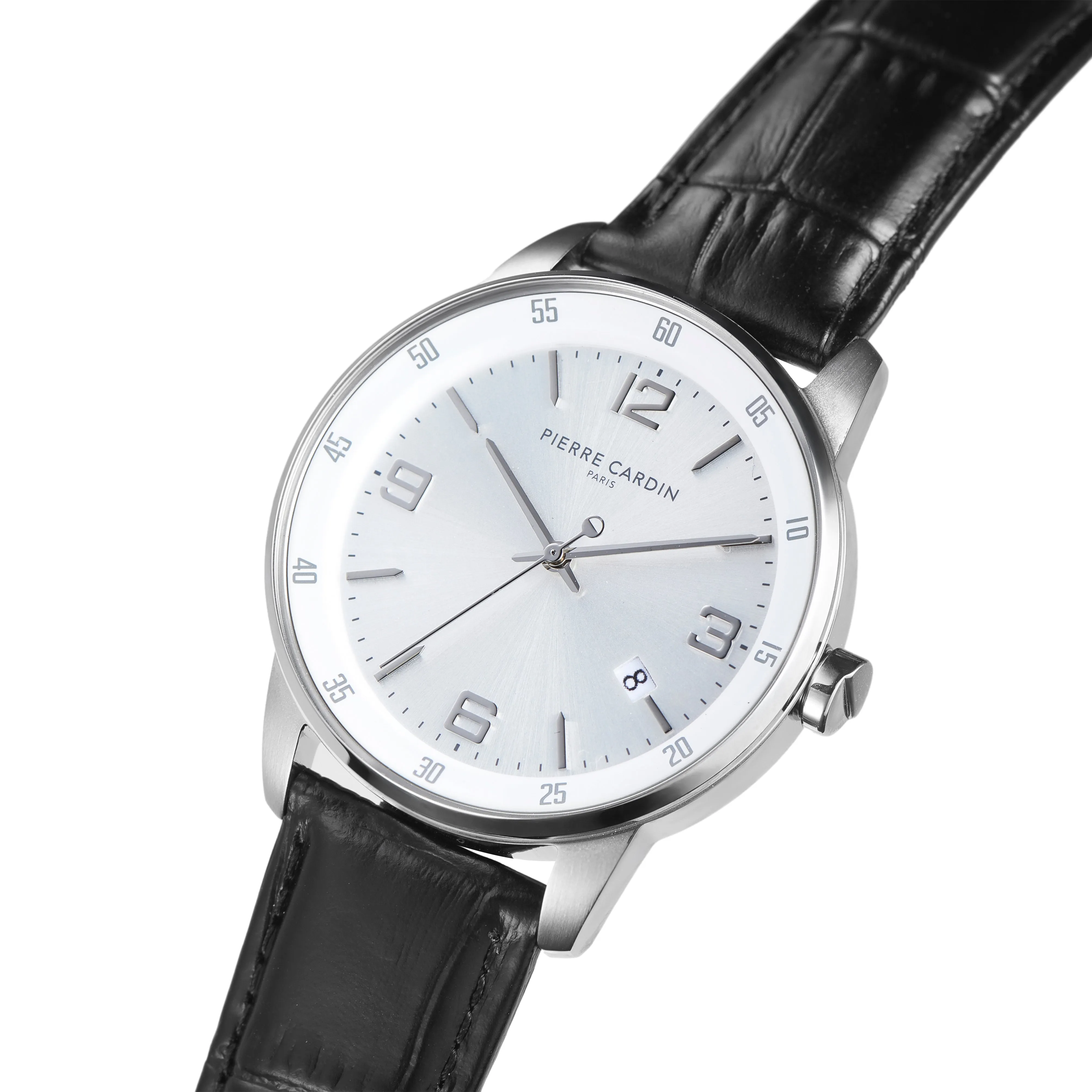 Montrouge Opulent White Dial watch with Black Leather Strap