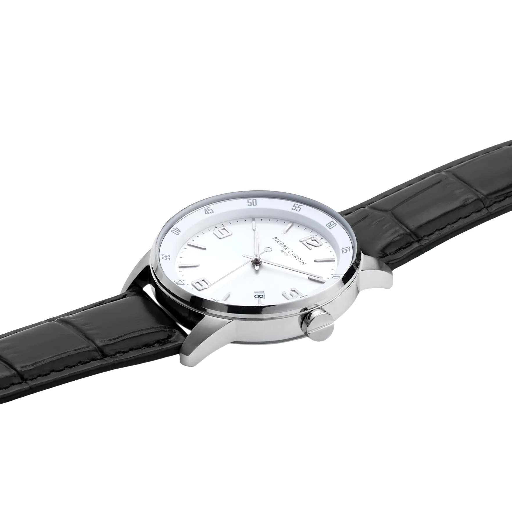 Montrouge Opulent White Dial watch with Black Leather Strap