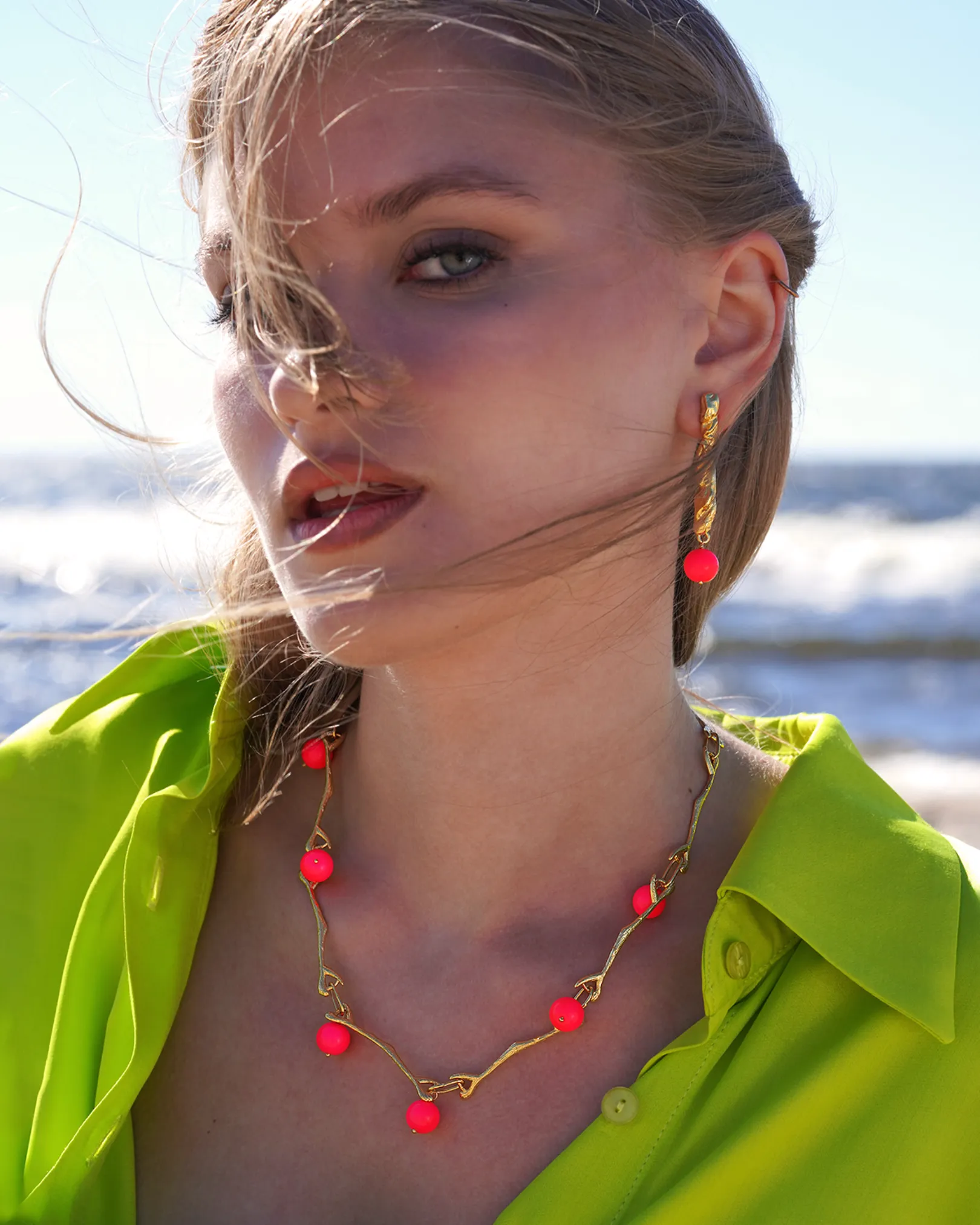 Neon Pink Gold Necklace