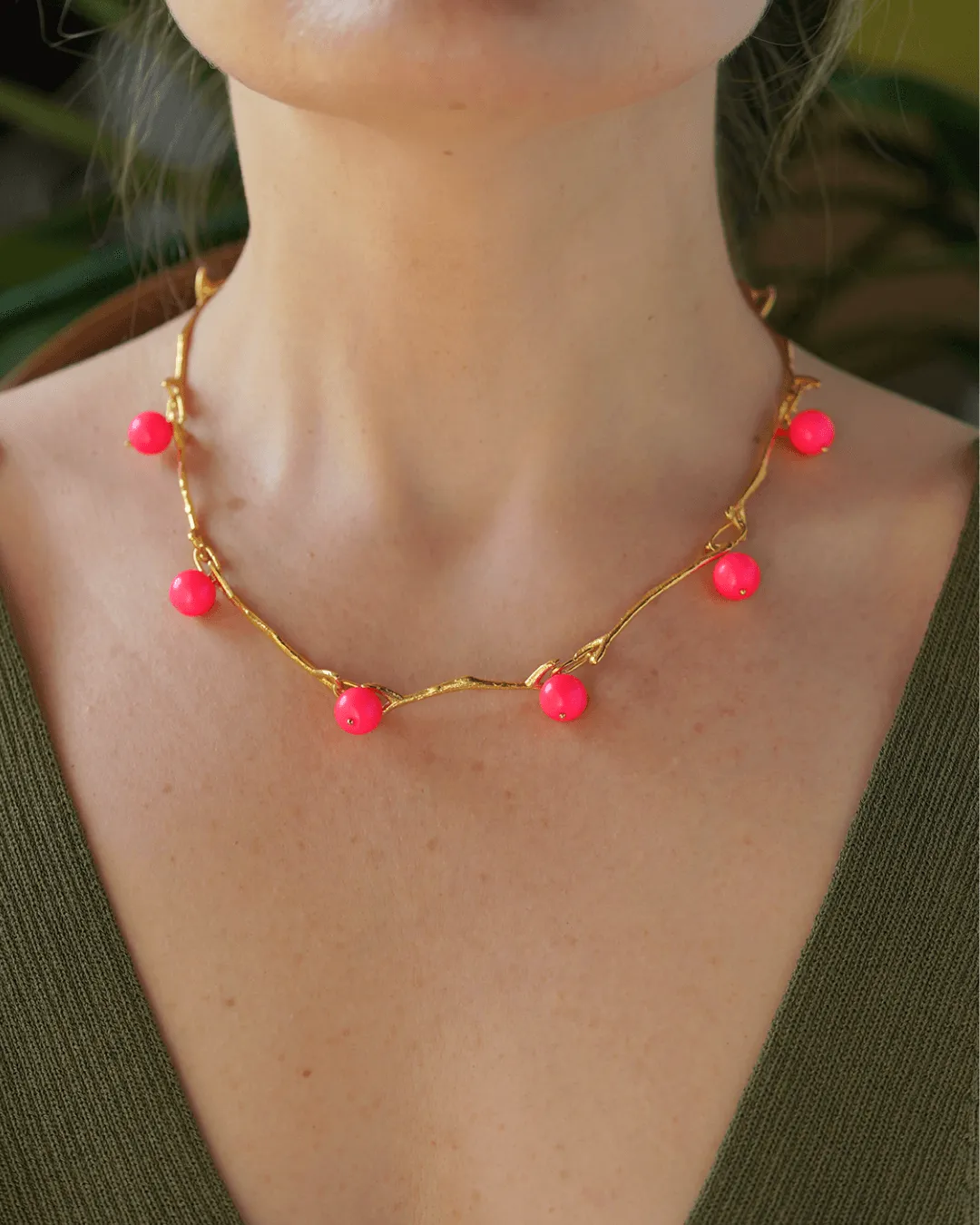 Neon Pink Gold Necklace