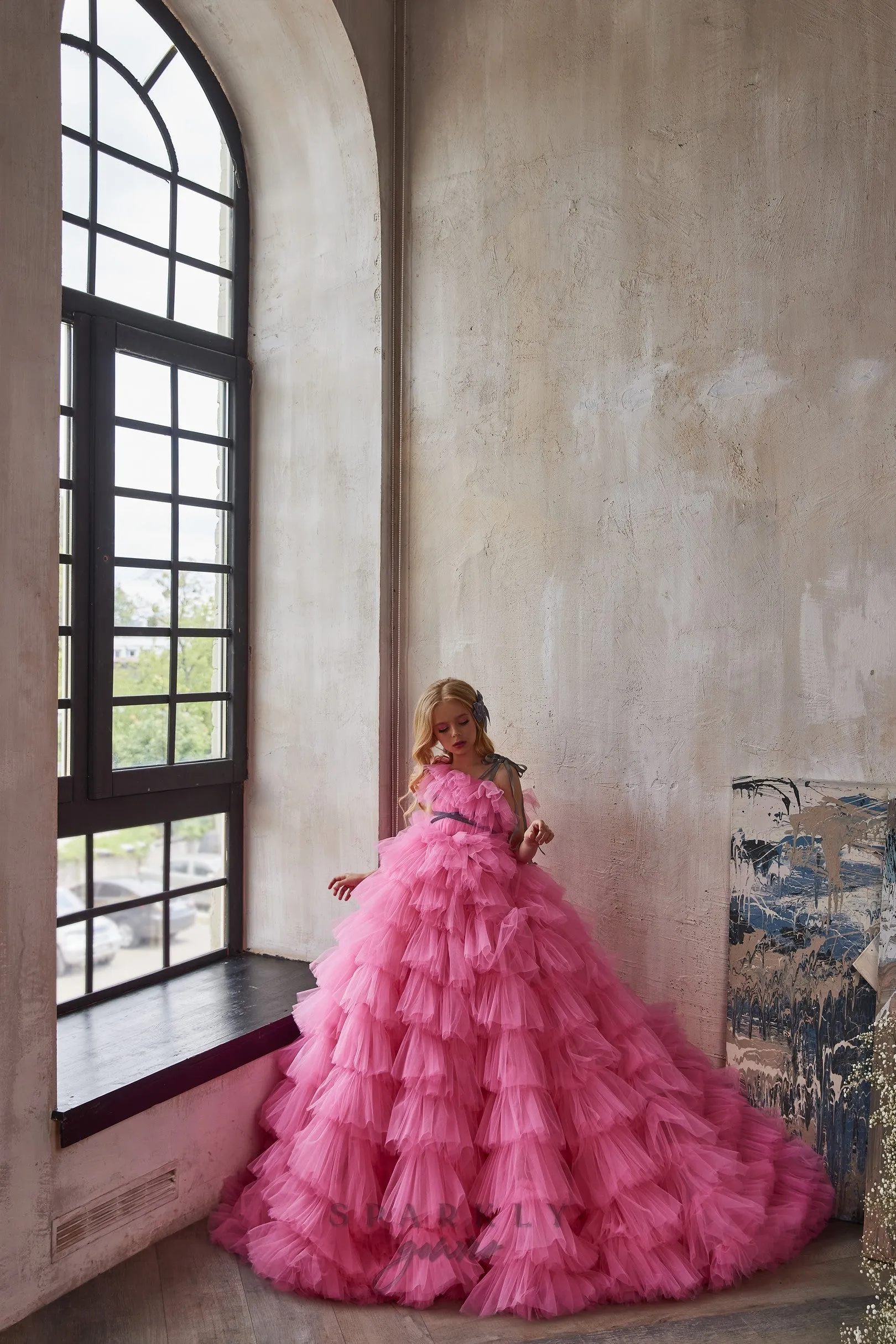 One Shoulder Ruffles Ballgown Opulent Princess Dress Flower Girl Dress Celestial 3240