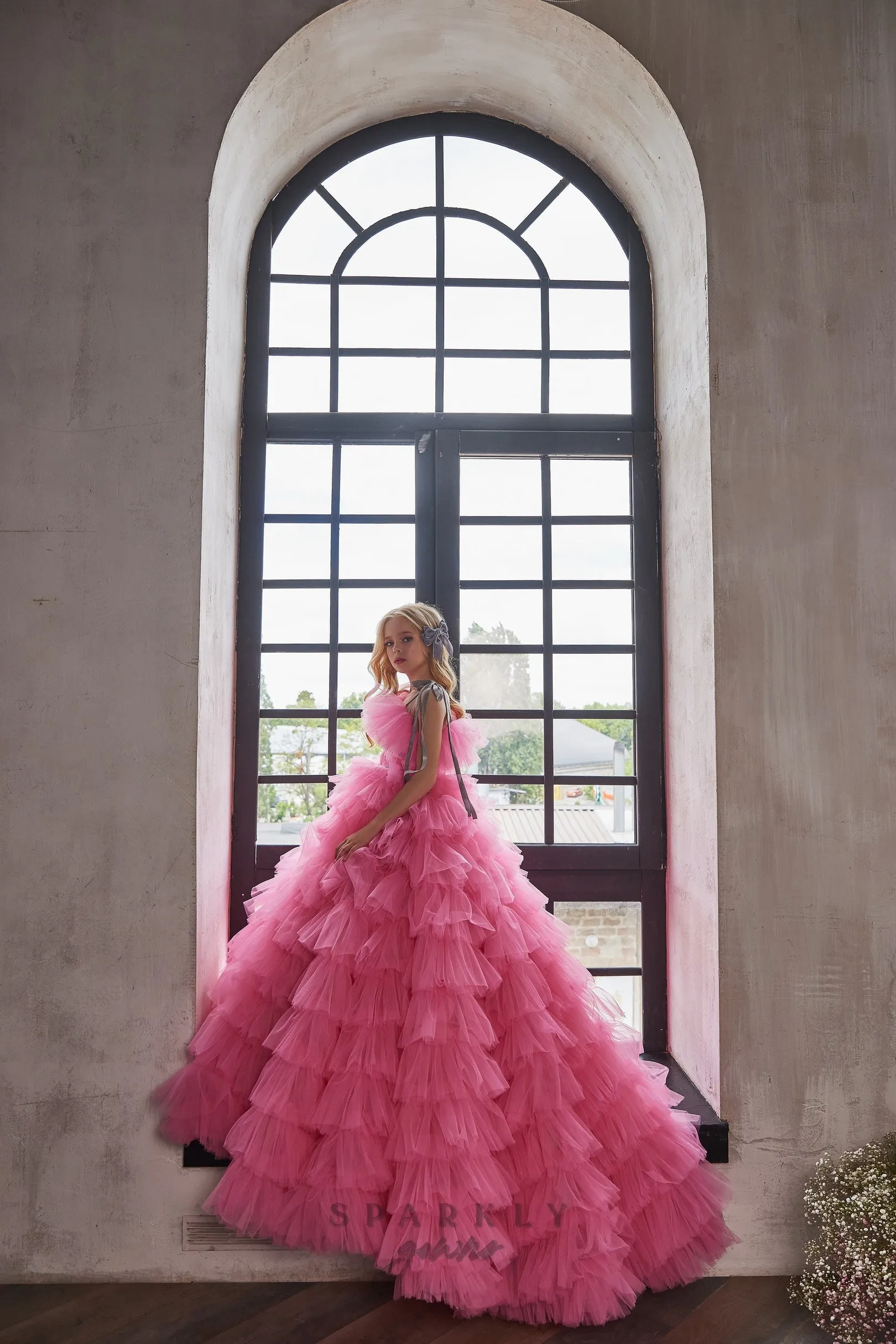 One Shoulder Ruffles Ballgown Opulent Princess Dress Flower Girl Dress Celestial 3240