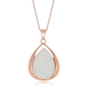 Pear White Opal Pendant - Rose Gold Plated