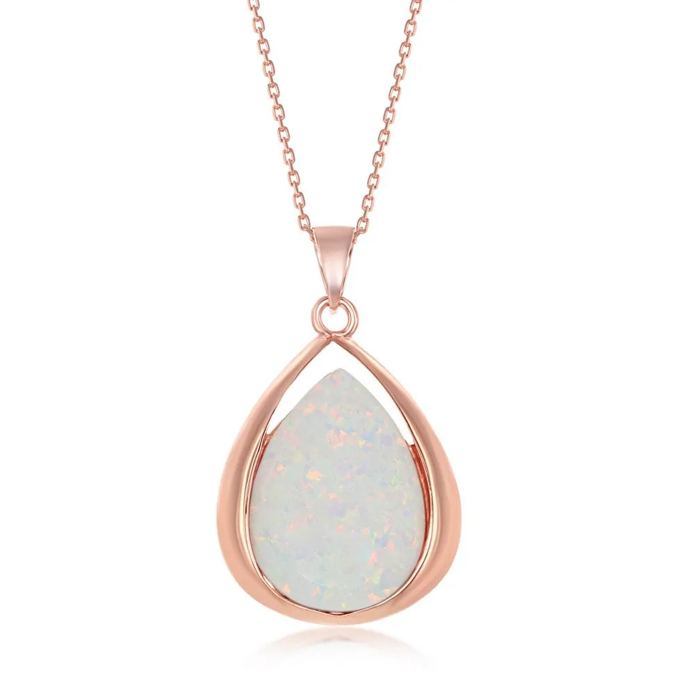 Pear White Opal Pendant - Rose Gold Plated