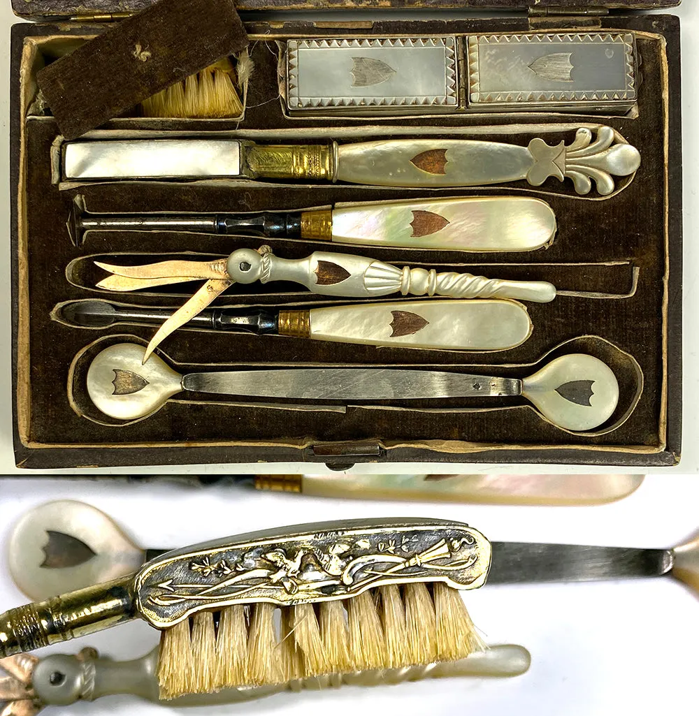 RARE Antique c.1750-90 French Palais Royal Dental Hygiene Travel Necessaire, 18k Gold, Complete