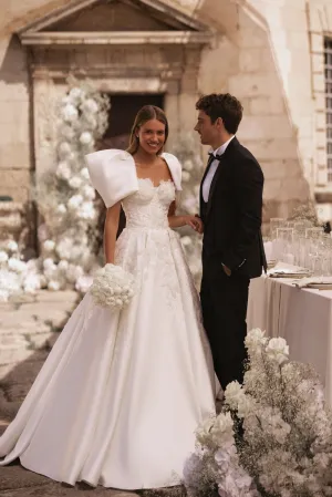 Regal Ivory Wedding Gown with Floral Sequined Corset and Attachable Voluminous Bolero Plus Size