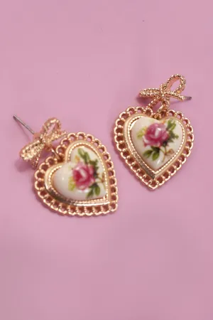 Rose Ceramic Porcelain Bow Drop Earrings