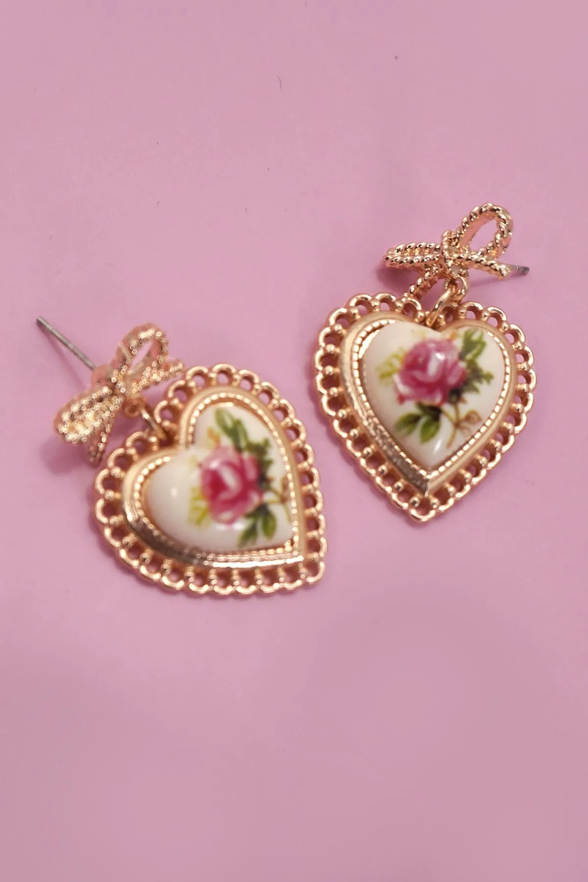 Rose Ceramic Porcelain Bow Drop Earrings