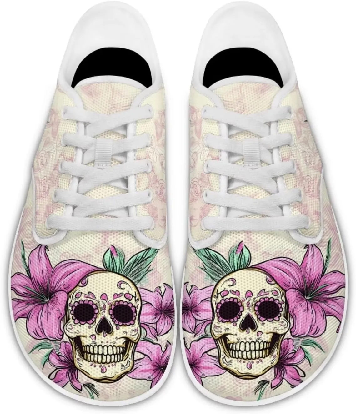 Rose Skull Design Barefoot Minimalist Shoes Womens Zero Drop Wide Width Fashion Sneaker