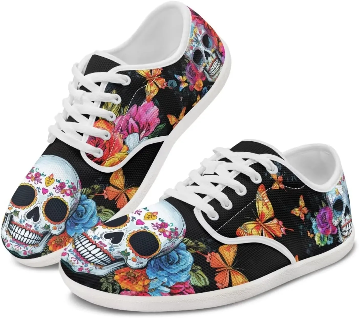 Rose Skull Design Barefoot Minimalist Shoes Womens Zero Drop Wide Width Fashion Sneaker