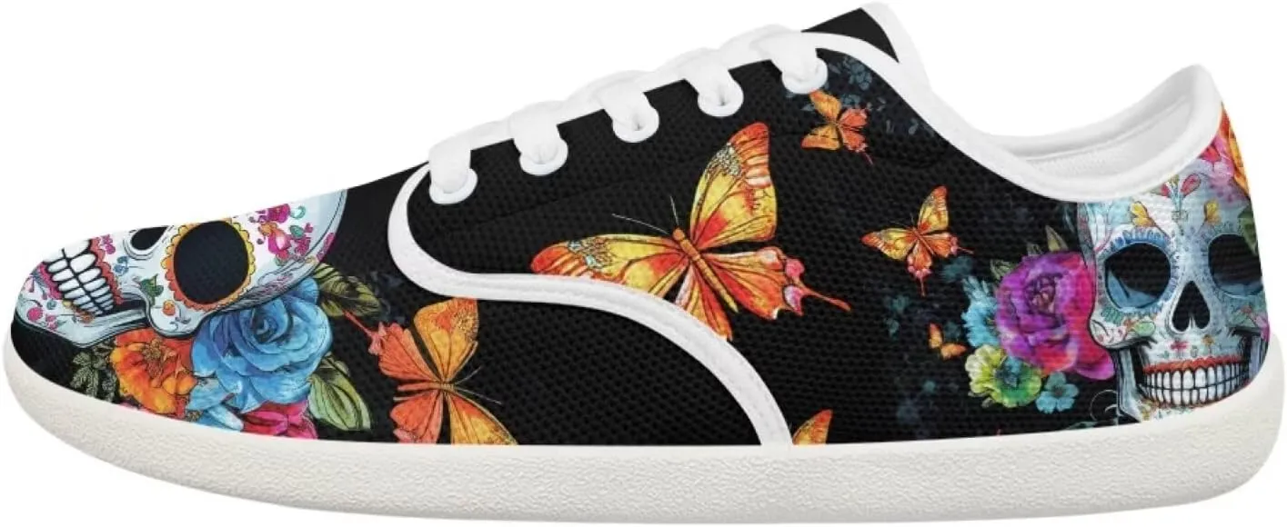 Rose Skull Design Barefoot Minimalist Shoes Womens Zero Drop Wide Width Fashion Sneaker
