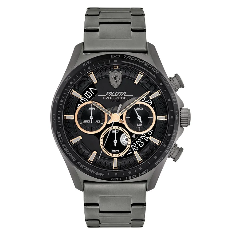 Scuderia Ferrari Pilota Evo Grey Steel Black Dial Men's Chrono Watch - 830824