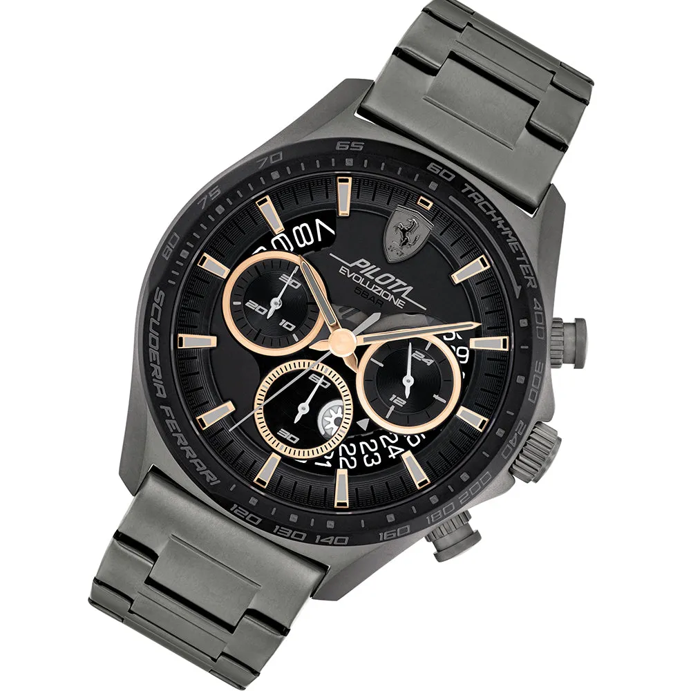 Scuderia Ferrari Pilota Evo Grey Steel Black Dial Men's Chrono Watch - 830824