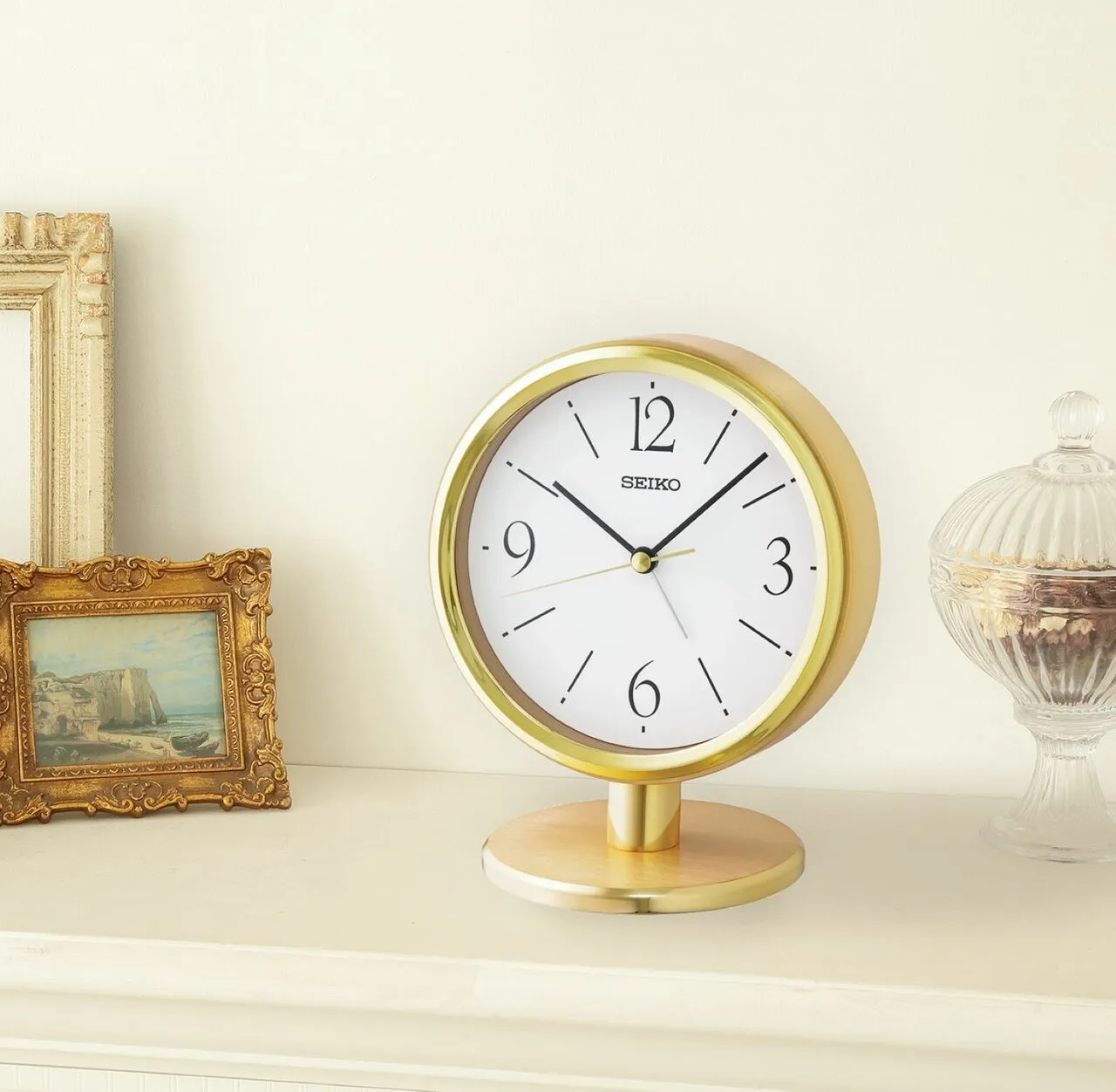 Seiko Clocks Ono Desk & Table Clock in Gold Model: QHE186GLH