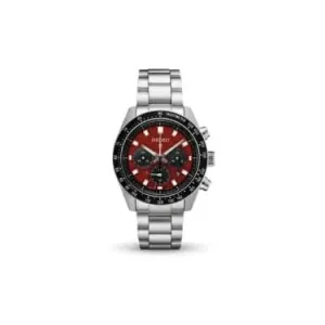 Seiko Men's Red Dial Silver Stainless Steel Band Analog Chronograph Quartz Solar Watch - SSC927