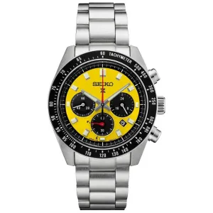 SEIKO Men's Yellow Dial Silver-Tone Stainless Steel Band Chronograph Quartz Watch - SSC929