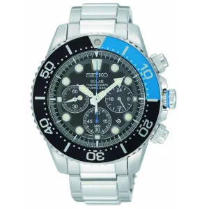 Seiko SSC017 Men's Solar Chronograph Black Dial Stainless Steel Bracelet Dive Watch