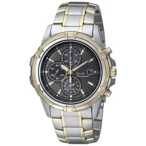 Seiko SSC142 Men's Solar Black Dial Two Tone Steel Chronograph Alarm Watch