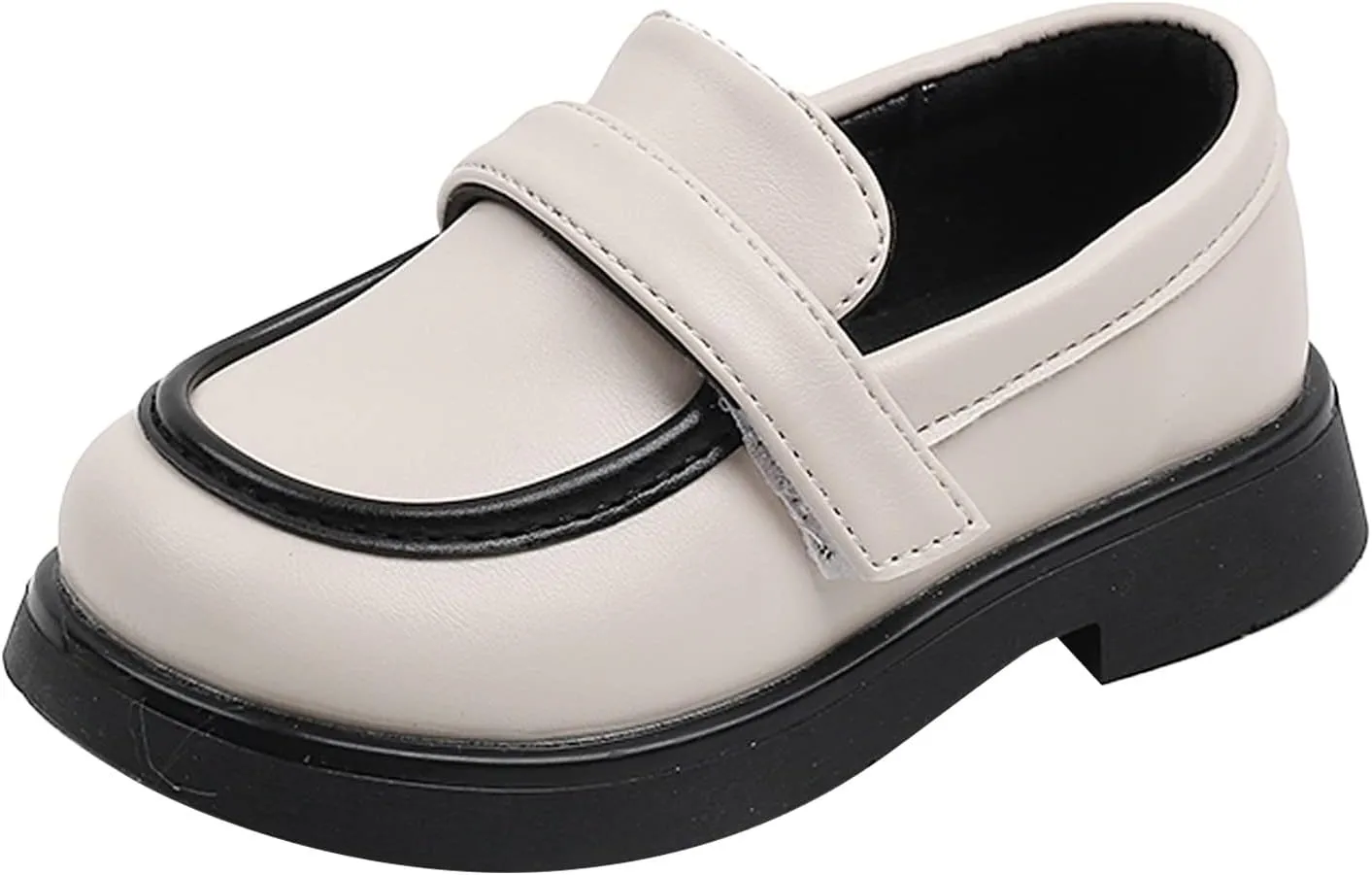 sfdgfhyf Toddler Round Toe Shoes Toddler Boys Girls Dress Shoes PU Leather Wedding School Loafer (Beige, 3-3.5 Years Toddler)