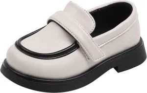 sfdgfhyf Toddler Round Toe Shoes Toddler Boys Girls Dress Shoes PU Leather Wedding School Loafer (Beige, 3-3.5 Years Toddler)