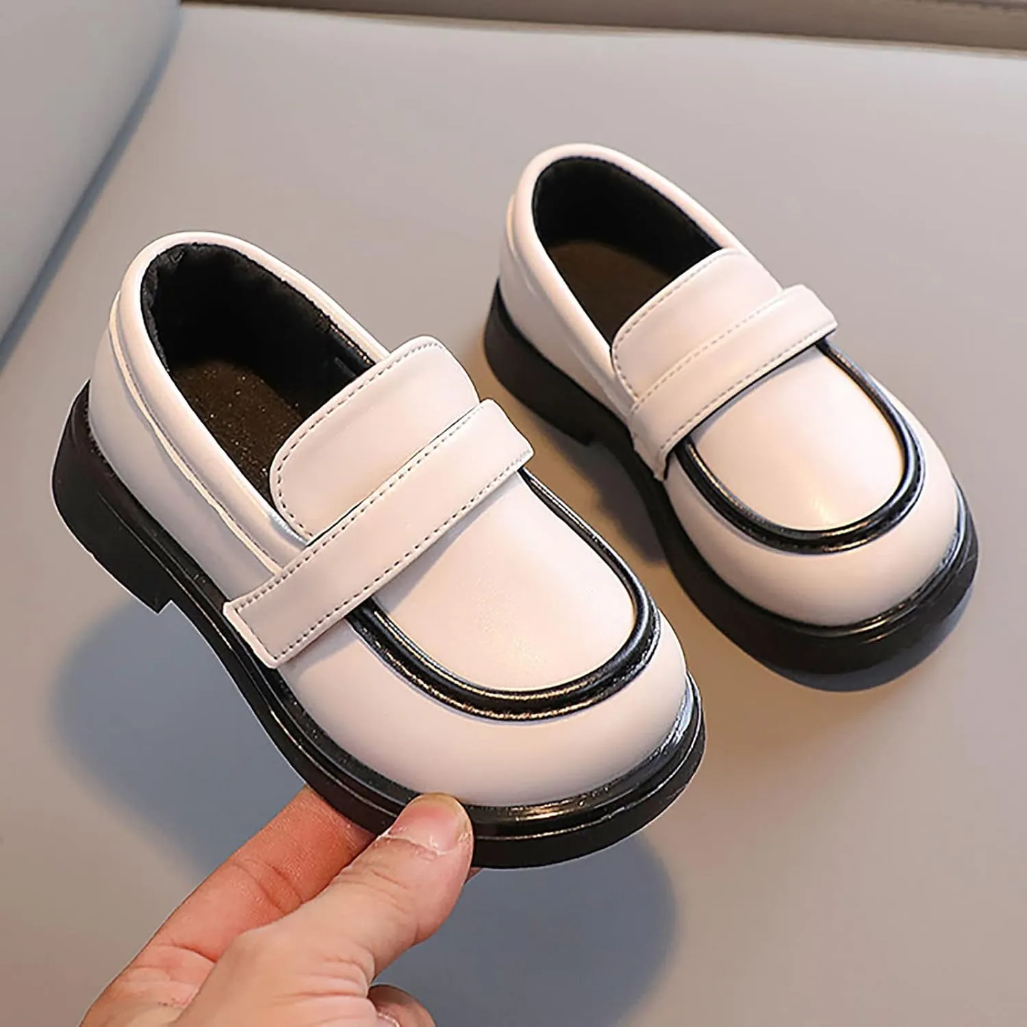 sfdgfhyf Toddler Round Toe Shoes Toddler Boys Girls Dress Shoes PU Leather Wedding School Loafer (Beige, 3-3.5 Years Toddler)