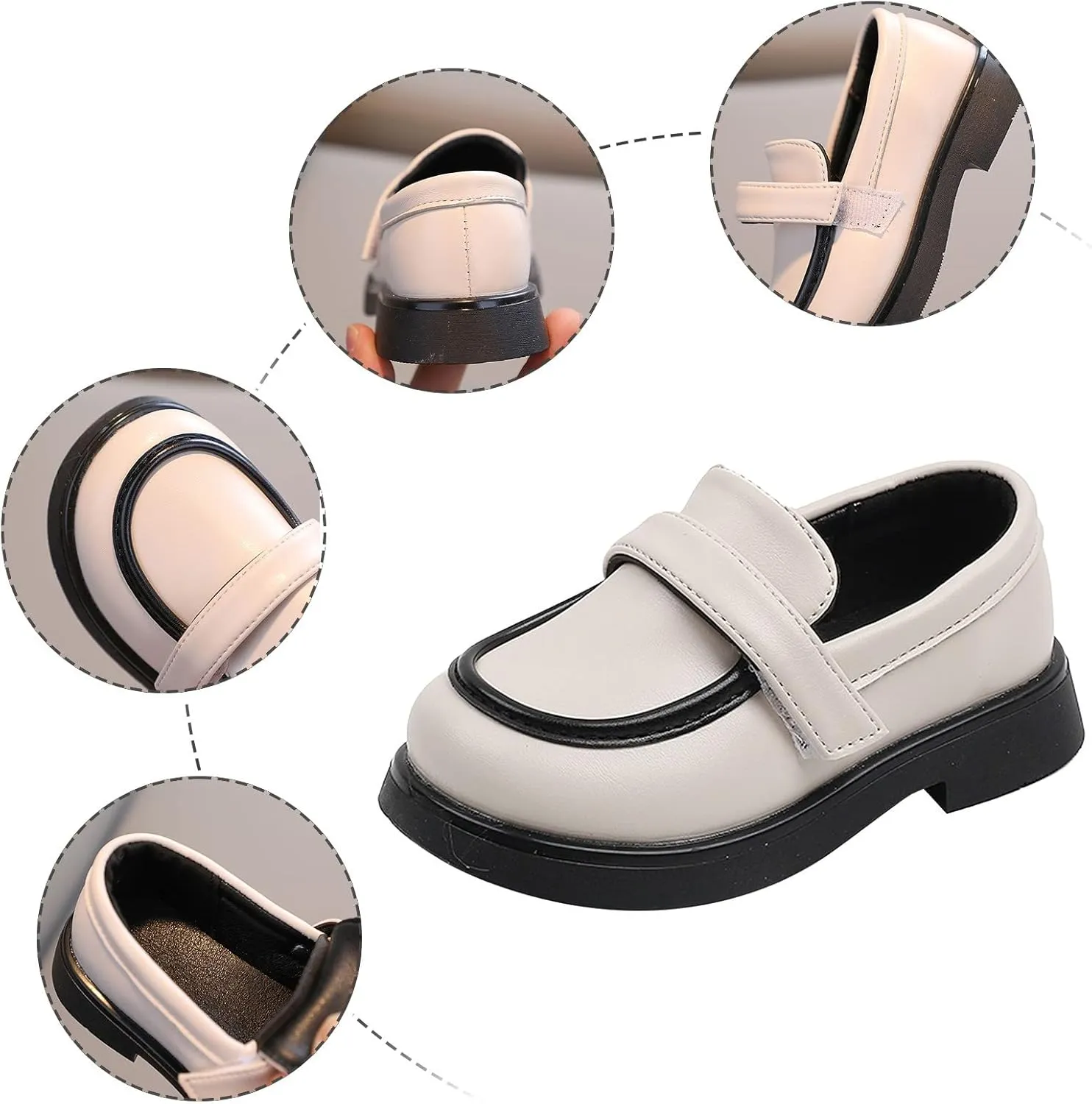 sfdgfhyf Toddler Round Toe Shoes Toddler Boys Girls Dress Shoes PU Leather Wedding School Loafer (Beige, 3-3.5 Years Toddler)