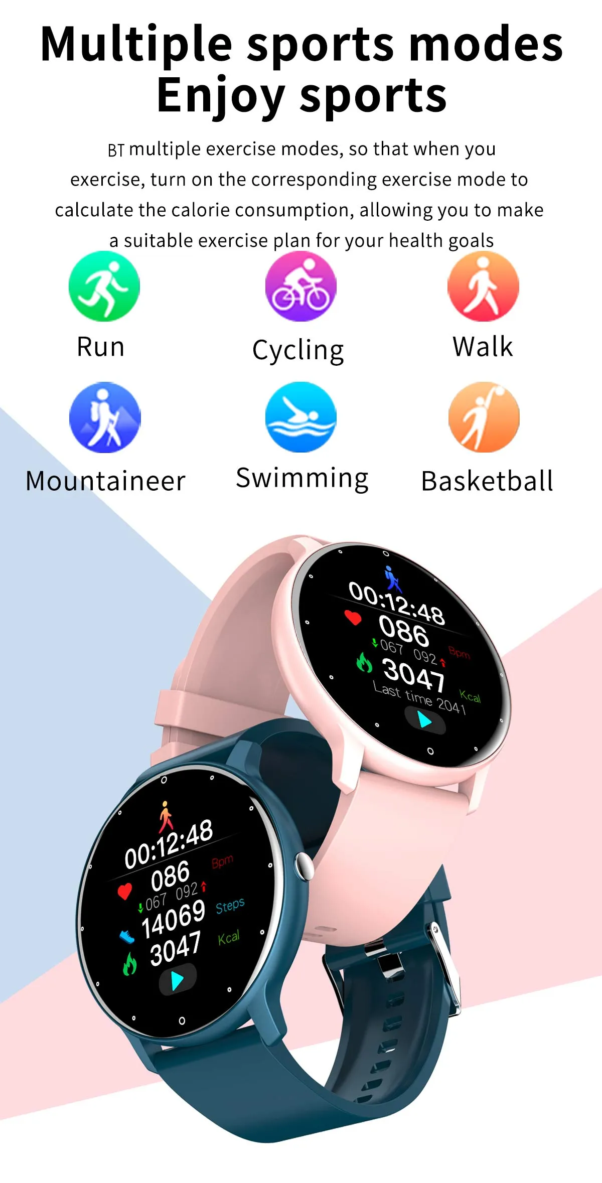 Smart Watch for Men Women Heart Rate, Blood Pressure, Sleep Monitoring, Long Battery Life