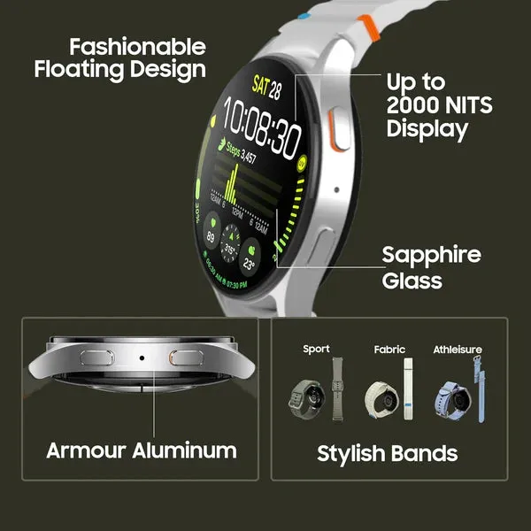 Smart Watch7 : 44mm Silver, Bluetooth   LTE | AI-Powered Smartwatch with Health Tracking | Dual GPS & Heart Monitor | 1-Year Warranty| Easy 15-Day Returns | Free Earbuds pro