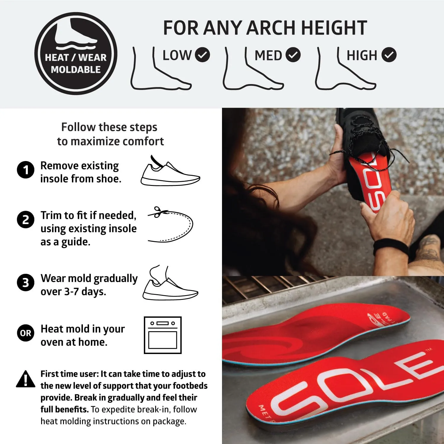 SOLE Active Medium Shoe Insoles with Metatarsal Pads - Men's Size 14/Women's Size 16 Red