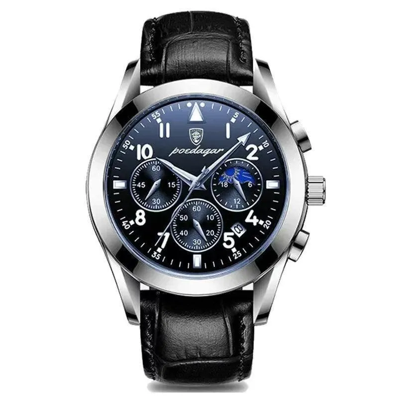 Steel Chronograph Watch: Elegant Timepiece with Luminous Hands