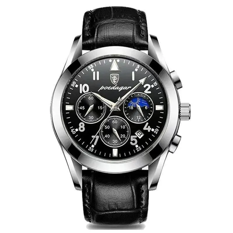 Steel Chronograph Watch: Elegant Timepiece with Luminous Hands