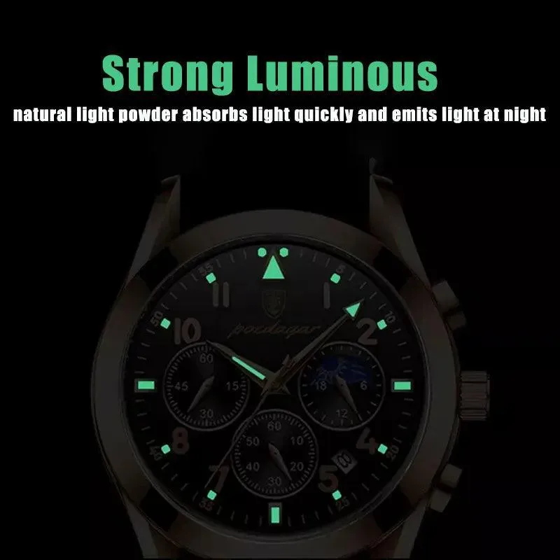Steel Chronograph Watch: Elegant Timepiece with Luminous Hands