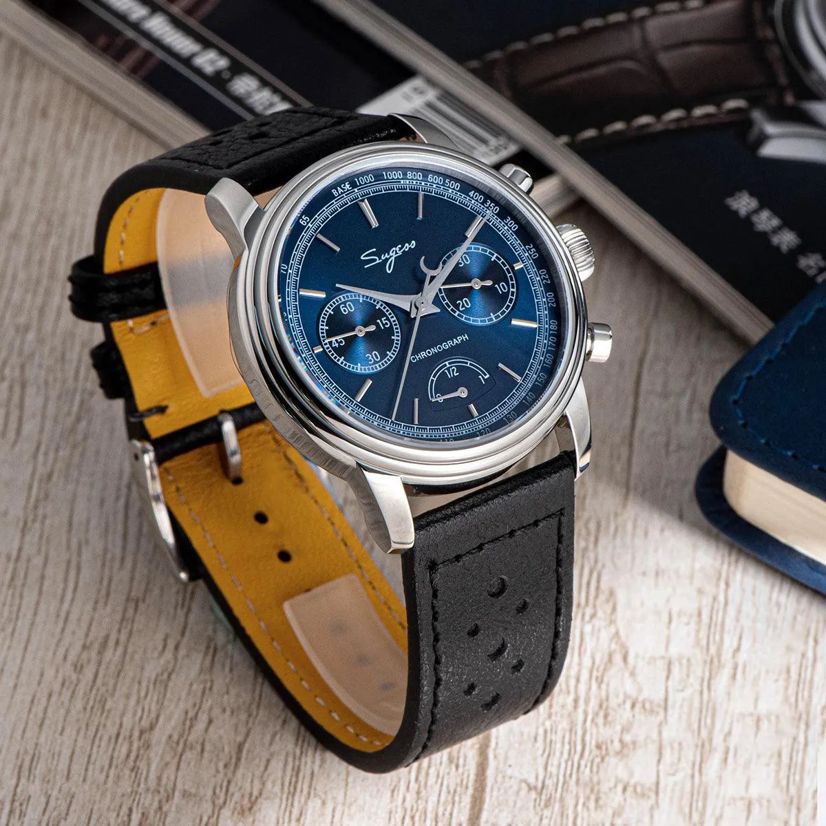 Sugess ST1906 chronograph energy reserve indicator seagull movement men's watch multi-functional mechanical men's watch business