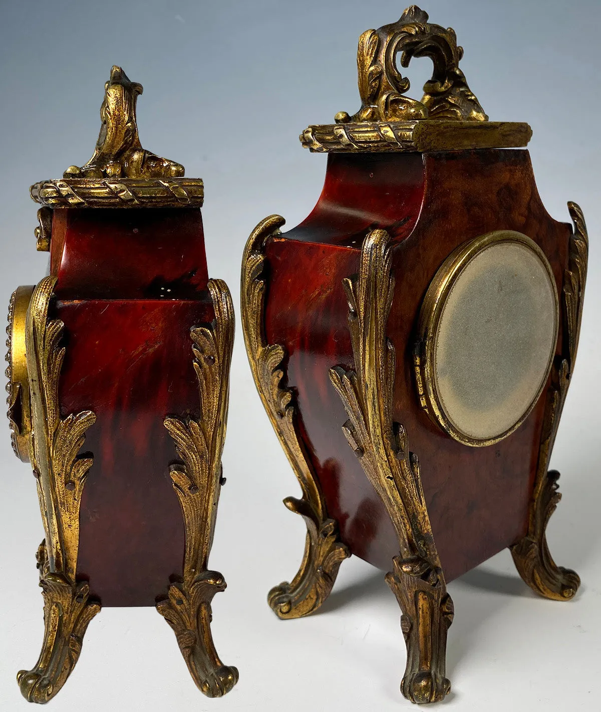 Superb 19th c. Antique French Boudoir or Desk Clock in Tortoise Shell, Paste Gem Face, Enamel Dial