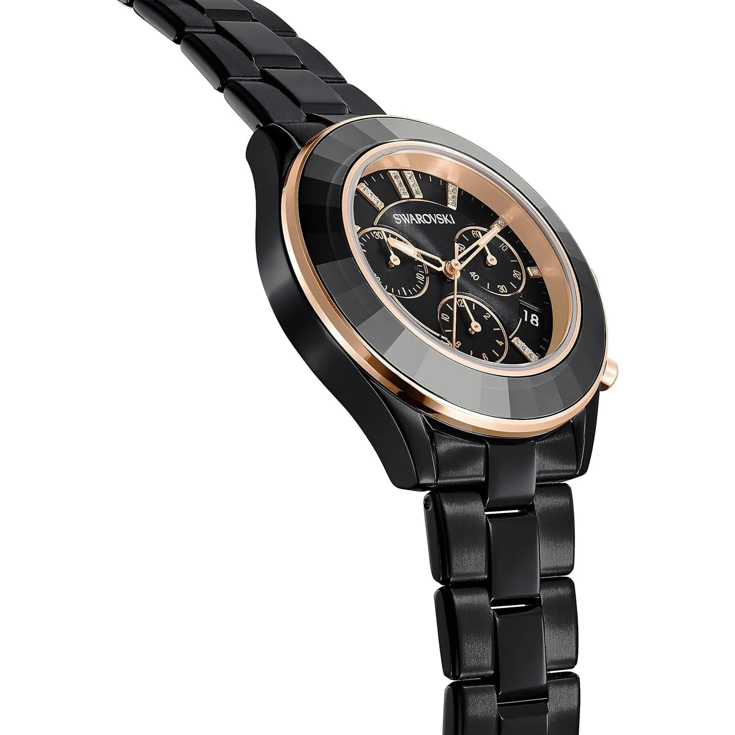 Swarovski Women's Black Dial Metal Band Octea Lux Crystal Chronograph Swiss Quartz Watch - 5610472