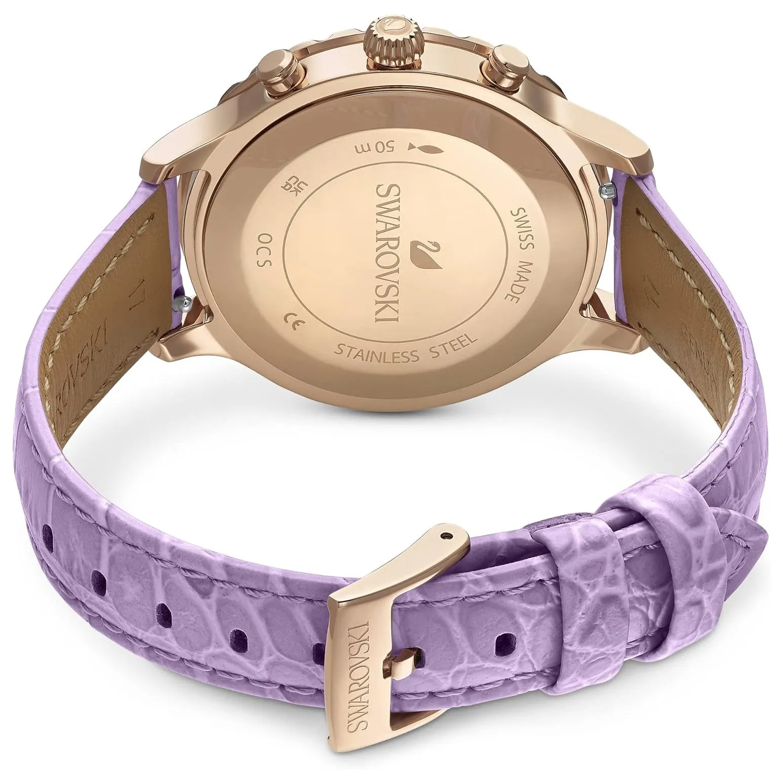 SWAROVSKI Women's Purple Dial Leather Band Octea Lux Chrono Analog Chronograph Swiss Quartz Watch - 5632263