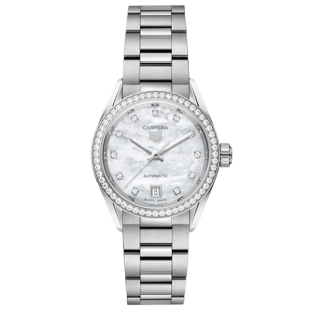 TAG Heuer Carrera Date 29mm MOP Dial Diamond Automatic Ladies Watch WBN2414.BA0621
