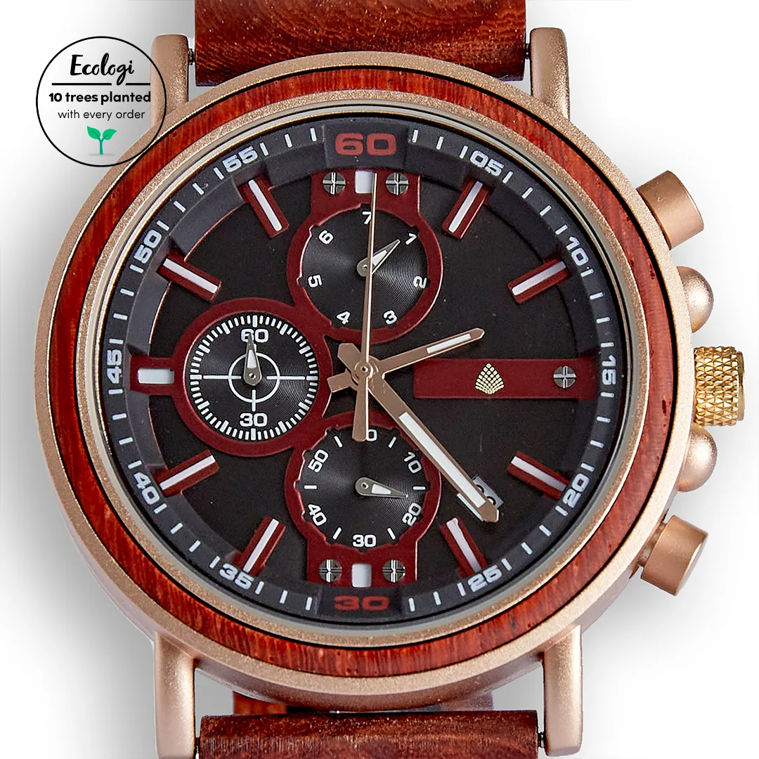 The Redwood Watch - Eco-Friendly Handmade Chronograph with Recycled Wood