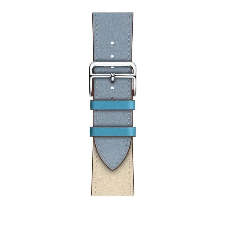 Two Color Single Loop Leather Wrist Strap Watch Band for Apple Watch Series 3 & 2 & 1 42mm, Color:Grey Blue Pink White Ice Blue