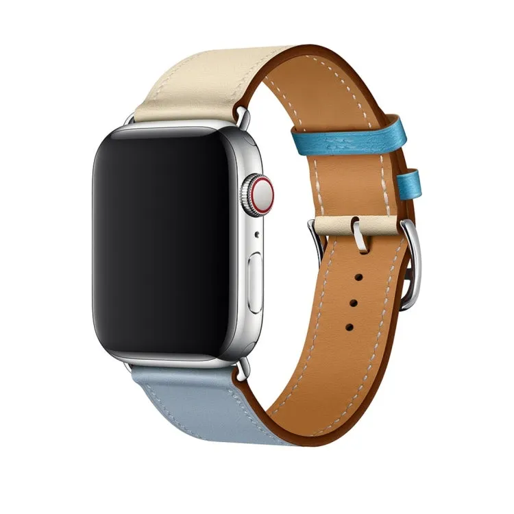 Two Color Single Loop Leather Wrist Strap Watch Band for Apple Watch Series 3 & 2 & 1 42mm, Color:Grey Blue Pink White Ice Blue